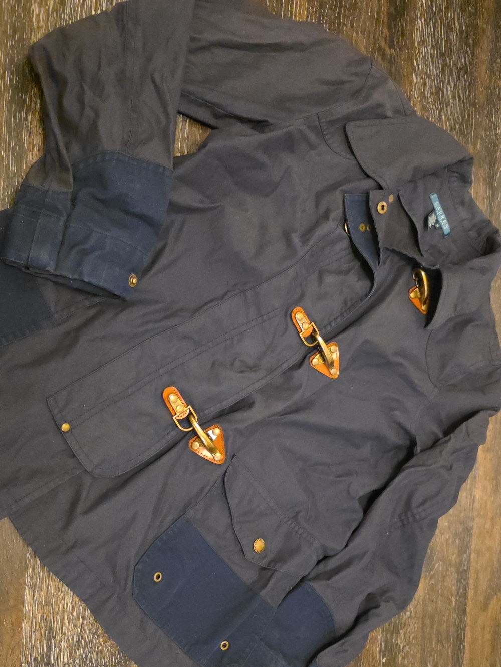 Lauren Ralph Lauren Navy Utility Jacket with Leather-Trim Toggles